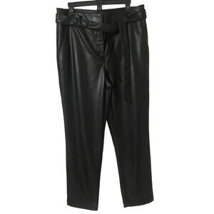 NWT Loft Vegan Leather Black Pants, Size 12 Removable Tie Belt, Pockets